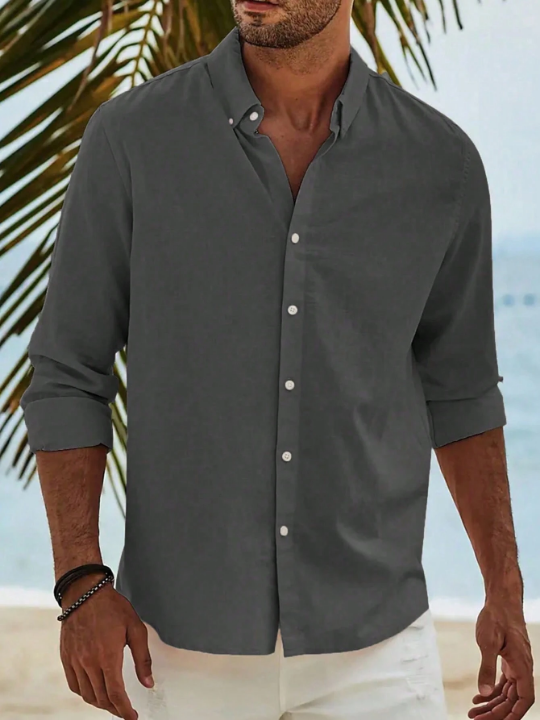 Men Solid Button Up Shirt