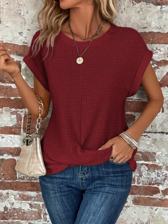 LUNE Solid Batwing Sleeve Cross Wrap Tee