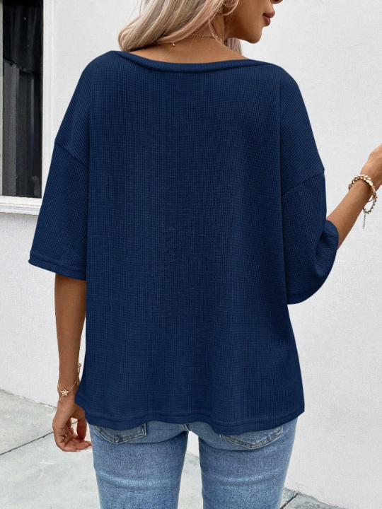 Solid Drop Shoulder Waffle Knit Tee