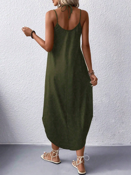 Solid Curved Hem Cami Dress