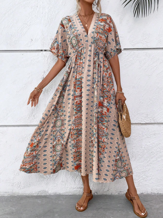 BohoFeels Paisley Print Batwing Sleeve Dress