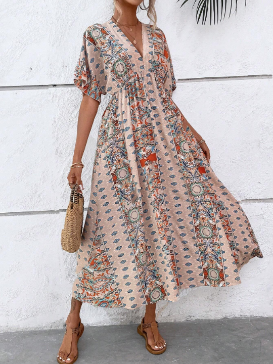 BohoFeels Paisley Print Batwing Sleeve Dress