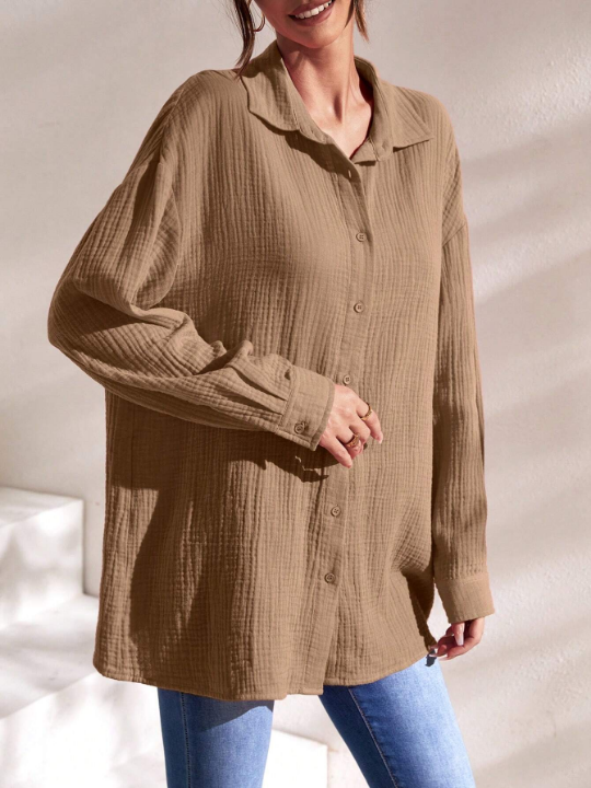 Frenchy Drop Shoulder Button Front Shirt