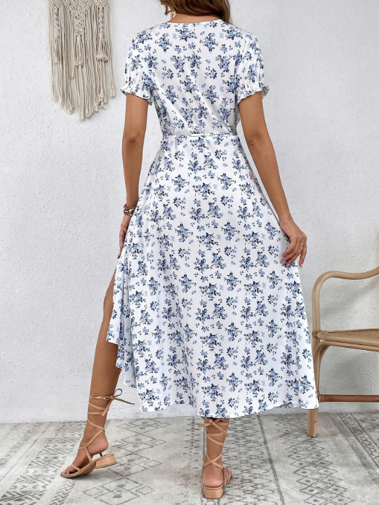 VCAY Floral Print Puff Sleeve A-line Dress