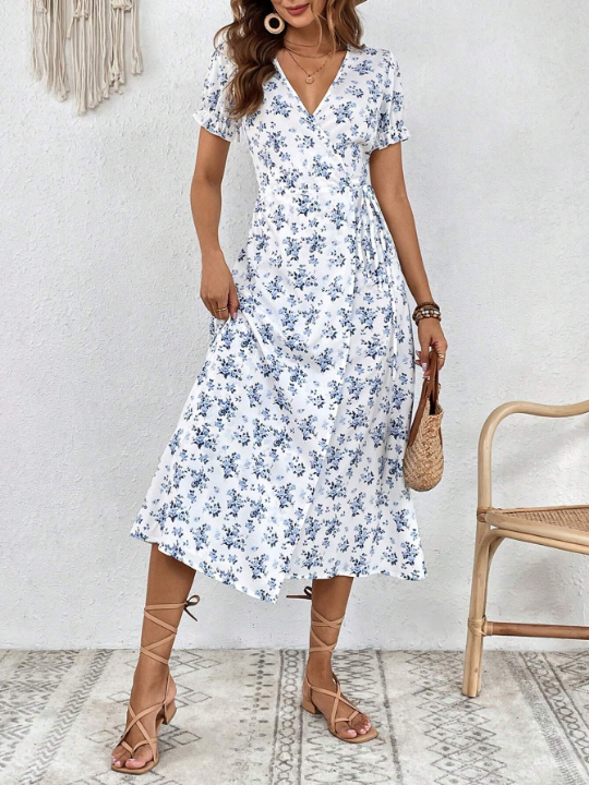 VCAY Floral Print Puff Sleeve A-line Dress