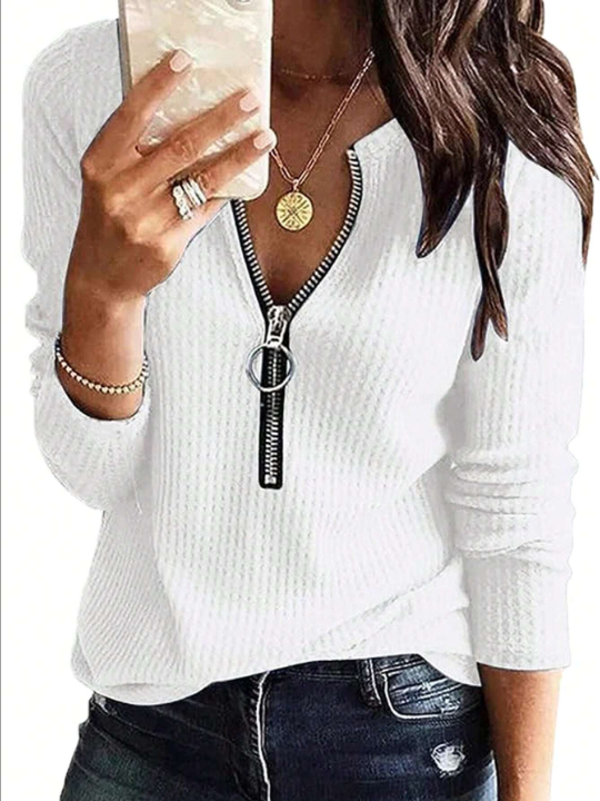 Half Zip Waffle Knit Tee