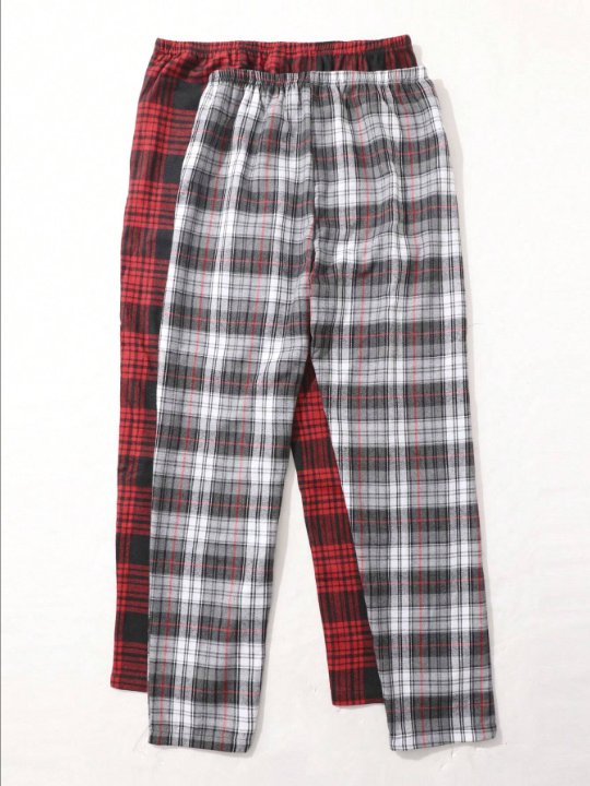 Men 2pcs Plaid Print Elastic Waist Sleep Pants