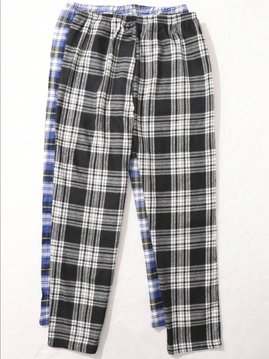 Men 2pcs Plaid Print Elastic Waist Sleep Pants