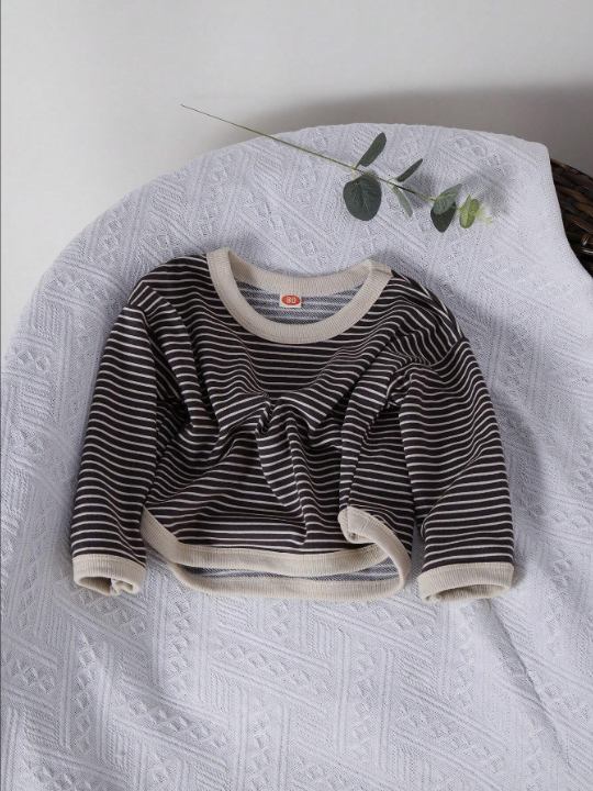 Young Girls' Soft & Breathable & Loose Fit Striped Sweatshirt For Autumn & Winter