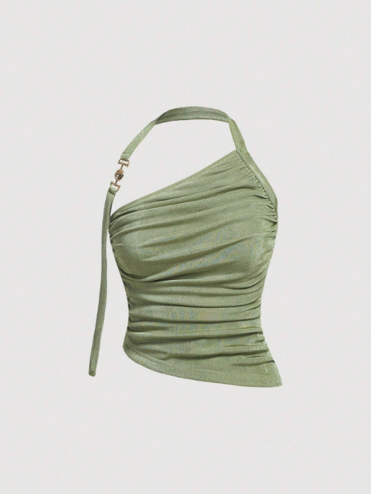 MOD Solid Ruched Halter Bodycon Summer Top