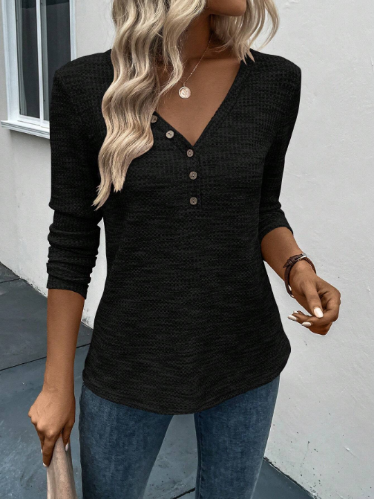 LUNE Half Button Waffle Knit Tee