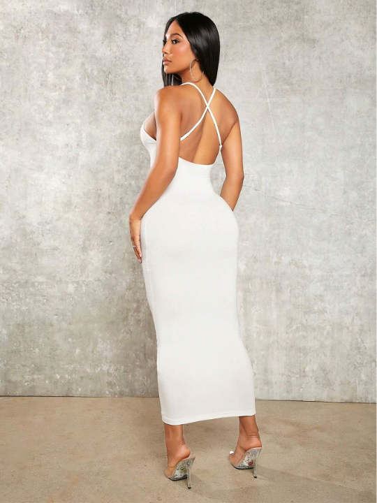 SXY Solid Criss Cross Backless Cami Bodycon Dress Concert Long Summer Dress Coquette Prom Dress Sexy Dress Valentine Day Dress