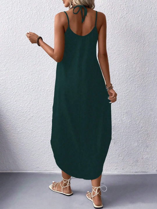 Solid Curved Hem Cami Dress