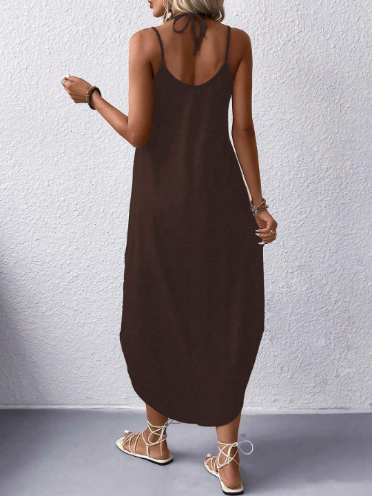 Solid Curved Hem Cami Dress