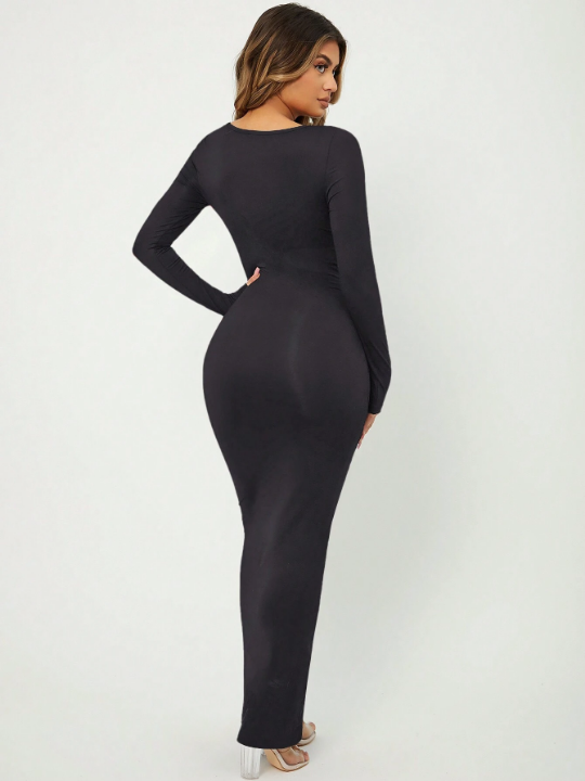 Solid Long Sleeve Bodycon Dress