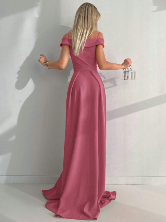 Cold Shoulder Split Thigh Maxi Dress