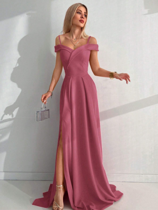 Cold Shoulder Split Thigh Maxi Dress