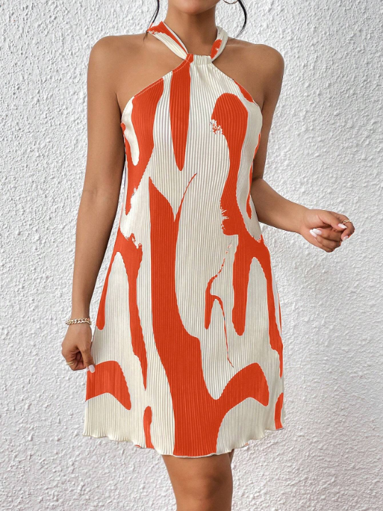 Privé Spring Break Graphic Print Halter Neck Dress