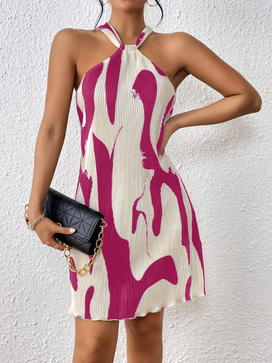 Privé Spring Break Graphic Print Halter Neck Dress