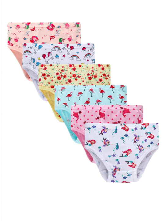 Young Girl 6pcs Cat & Floral Print Brief