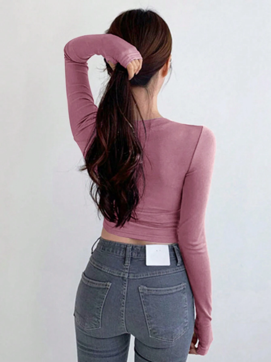 DAZY Solid Round Neck Crop Tee