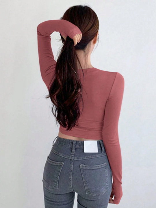 DAZY Solid Round Neck Crop Tee