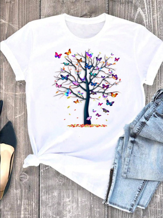 Tree & Butterfly Print Tee