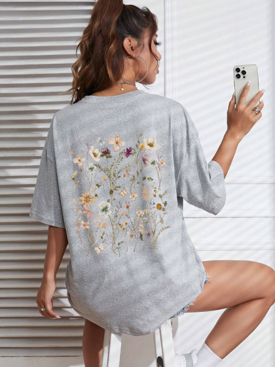 Essnce Floral Print Drop Shoulder Tee