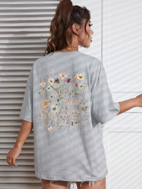 Essnce Floral Print Drop Shoulder Tee