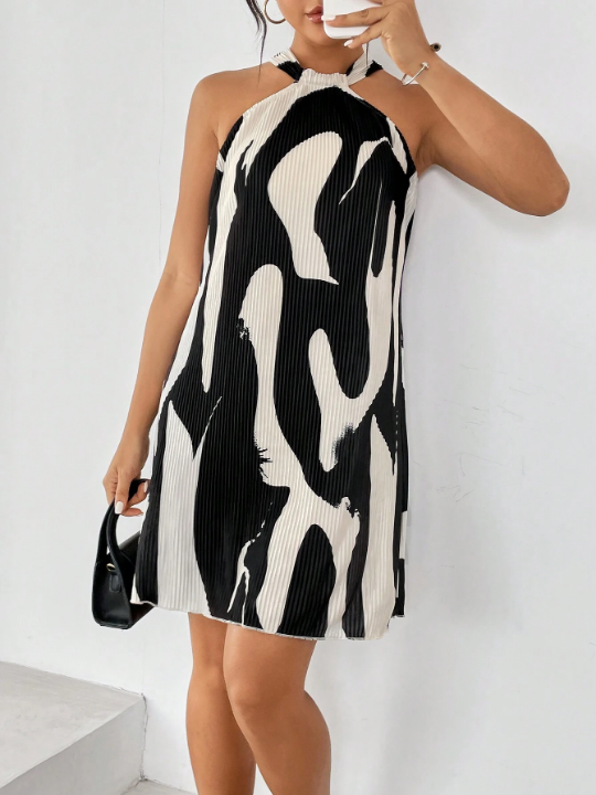 Privé Spring Break Graphic Print Halter Neck Dress