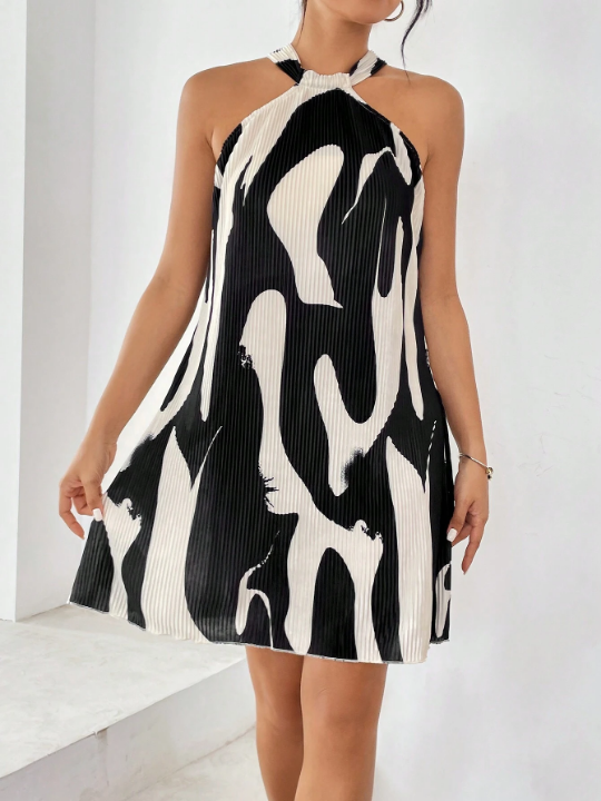 Privé Spring Break Graphic Print Halter Neck Dress