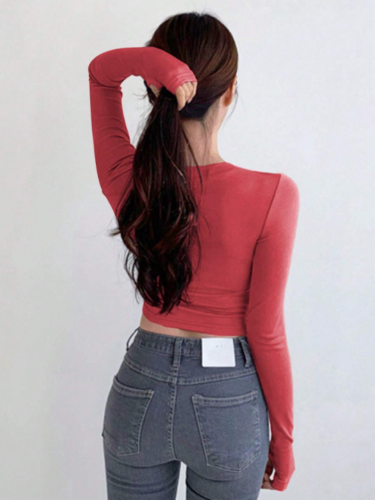 DAZY Solid Round Neck Crop Tee