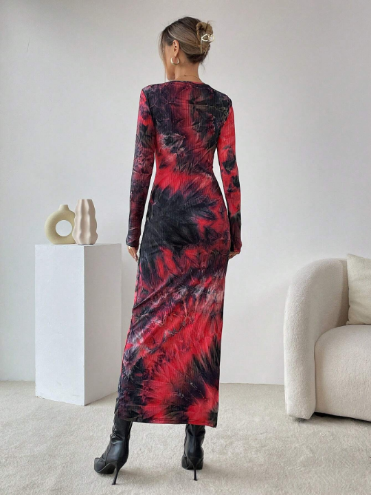 Essnce Tie Dye Split Thigh Dress Without Belt