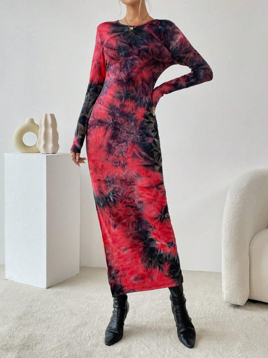 Essnce Tie Dye Split Thigh Dress Without Belt