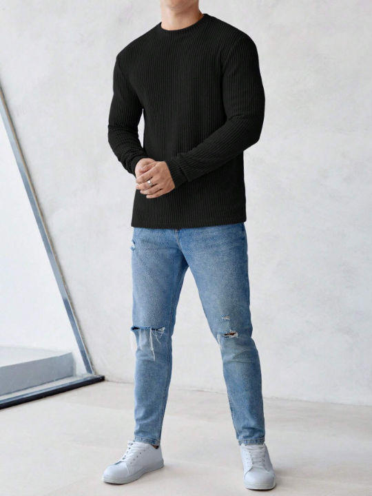 Manfinity Homme Men Solid Ribbed Knit Tee