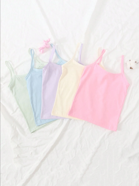 Young Girl 5pcs Solid Cami Underwear Top