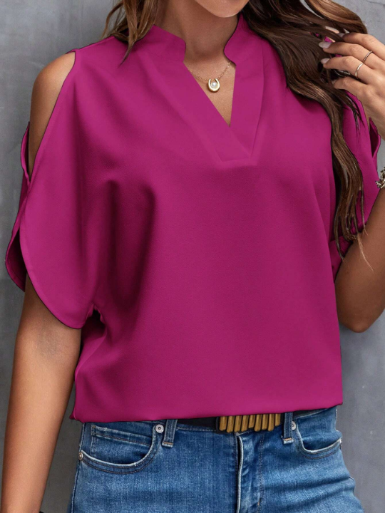 Clasi Solid Cold Shoulder Batwing Sleeve Popover Blouse