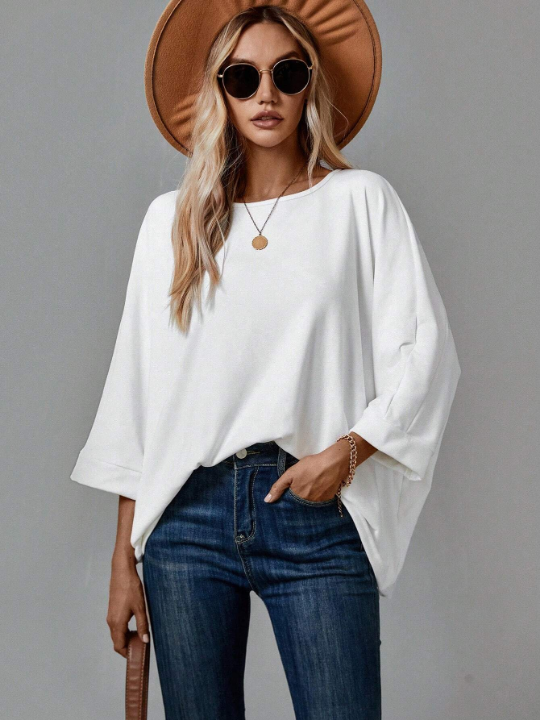 LUNE Solid Color Bat Sleeve T-shirt