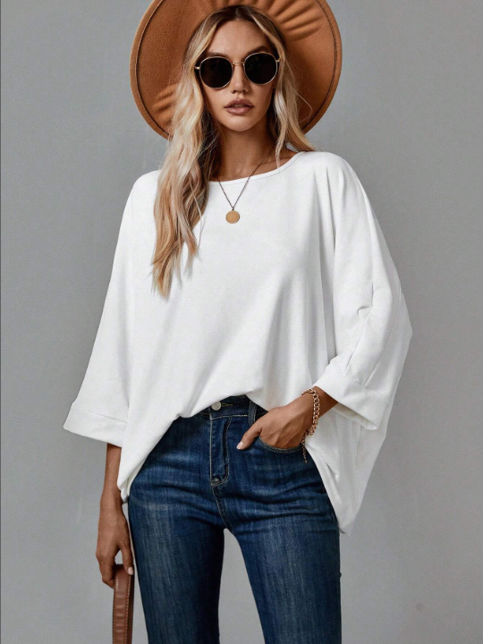 LUNE Solid Color Bat Sleeve T-shirt