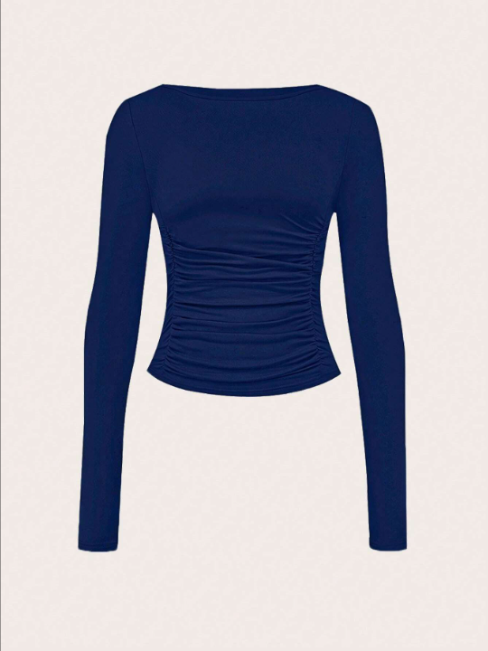 Women's Solid Color Ruched T-shirt