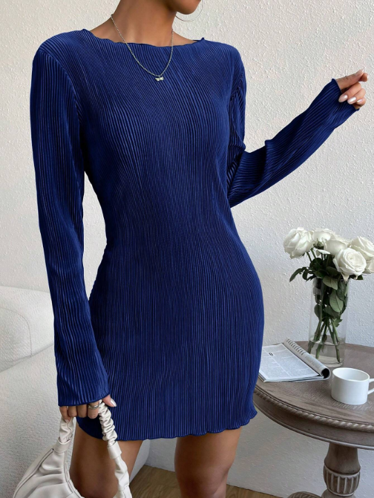 EZwear Solid Ribbed Knit Bodycon Dress