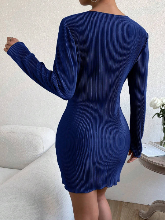 EZwear Solid Ribbed Knit Bodycon Dress