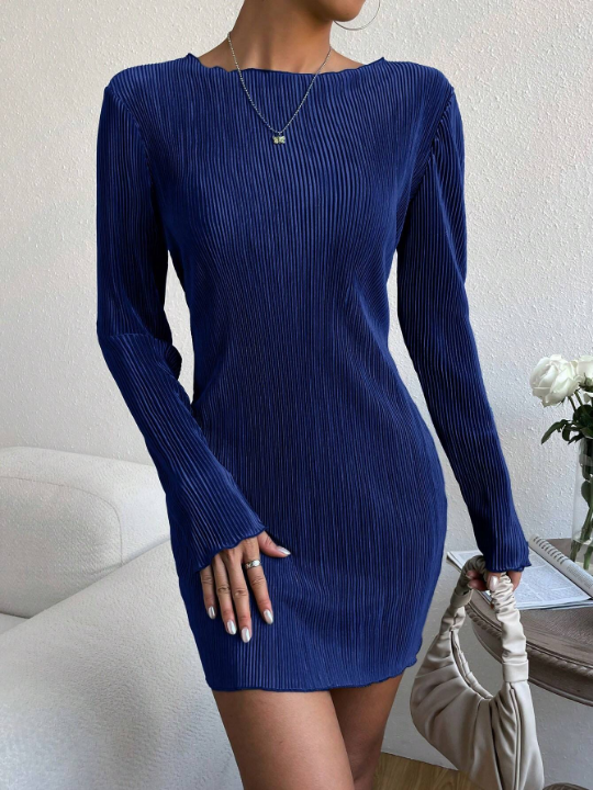 EZwear Solid Ribbed Knit Bodycon Dress