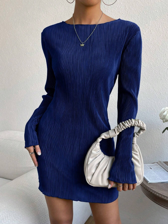 EZwear Solid Ribbed Knit Bodycon Dress