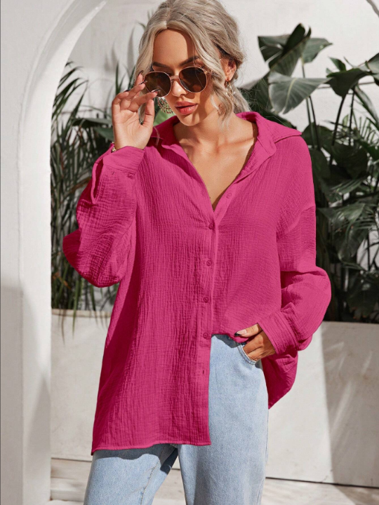 Cottnline Women'S Drop Shoulder Long Sleeve Shirt