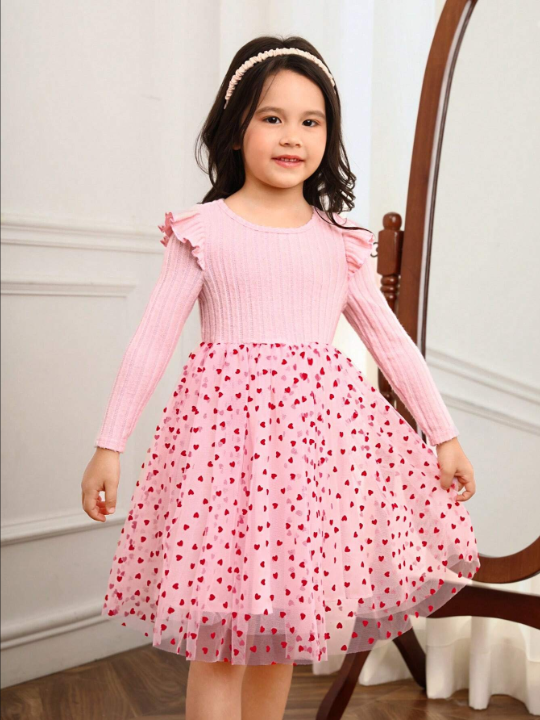 Young Girl Slim Fit Casual Round Neck Mesh Patchwork Dress