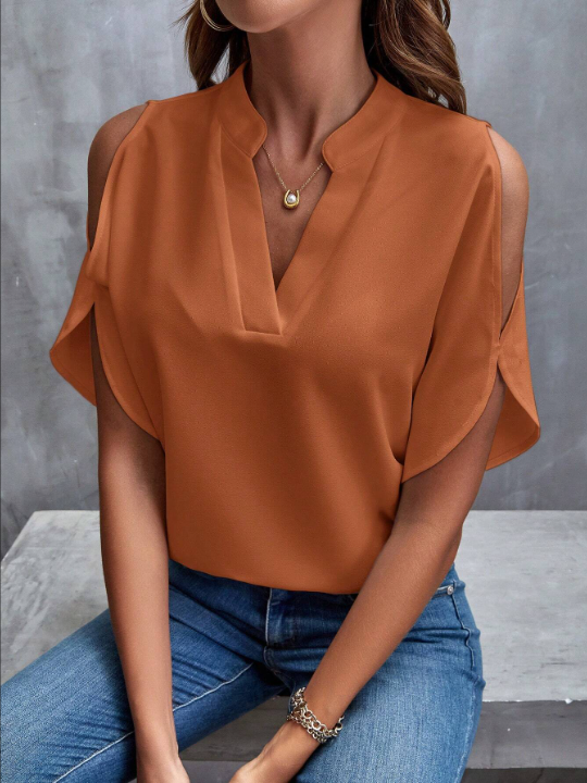 Clasi Women's Casual Shirt With Open-shoulder Neckline And Notch Collar