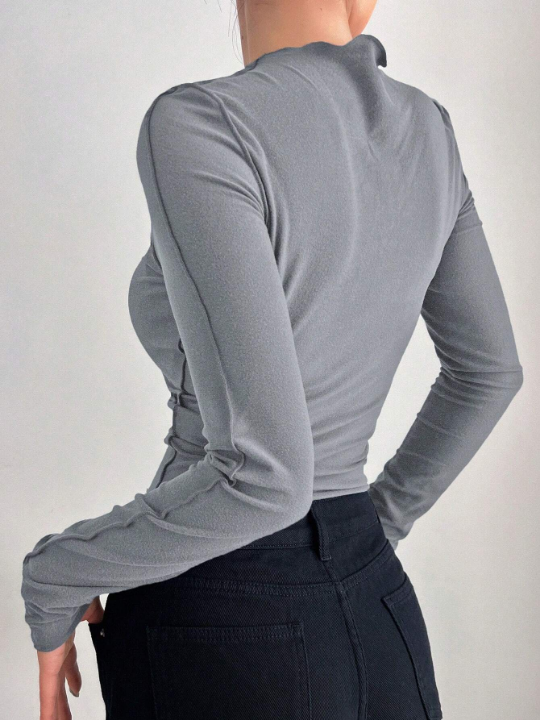 DAZY Gray Half Turtleneck Long Sleeve T-shirt