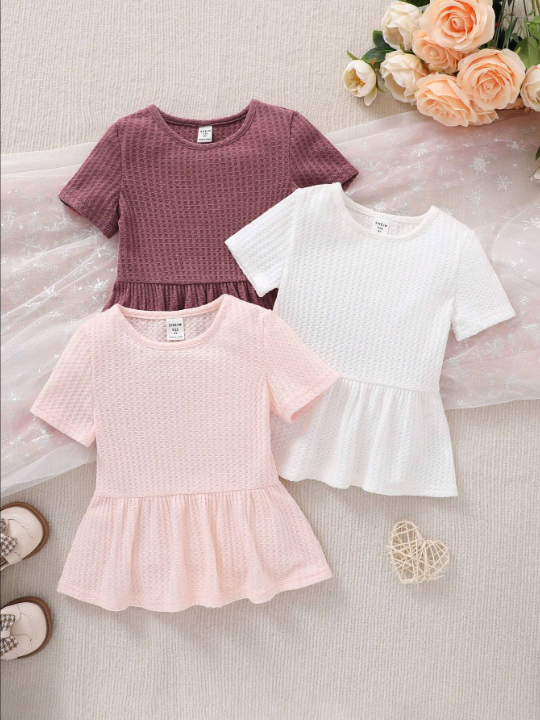 Young Girl Slim Fit Vintage Round Neck 3pcs T-Shirts Pack