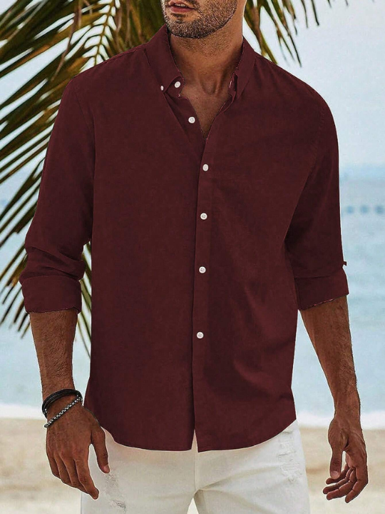 Men's Solid Color Button-down Long Sleeve Casual Shirt